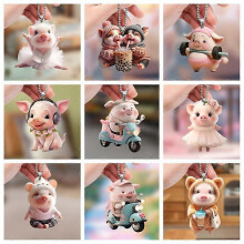 (1pcs, F) Realistic Pig Shaped Car Decor Hanging Charm with Chain For Interior B6Q4