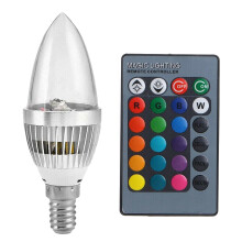 3W E12 RGB LED Colorful Change Color Bulb with 24 Candle Remote Control Button Transparent Lampshade