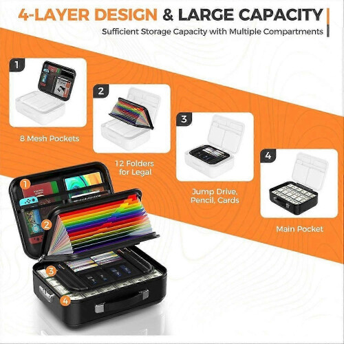 Fireproof Document Box with Combination Lock, Fireproof Water Hard Case Safe Box for Important Docu