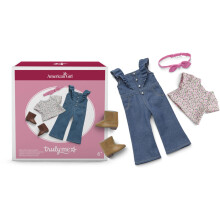 American Girl Truly Me, Ropa de Muñeca de 18 Pulgadas, Mono de Denim con Flores, Botas de Vaquero, 6 Años+