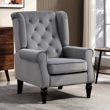 HOMCOM Accent Armchair Home Furniture Retro Tufted Club Fabric Light Grey