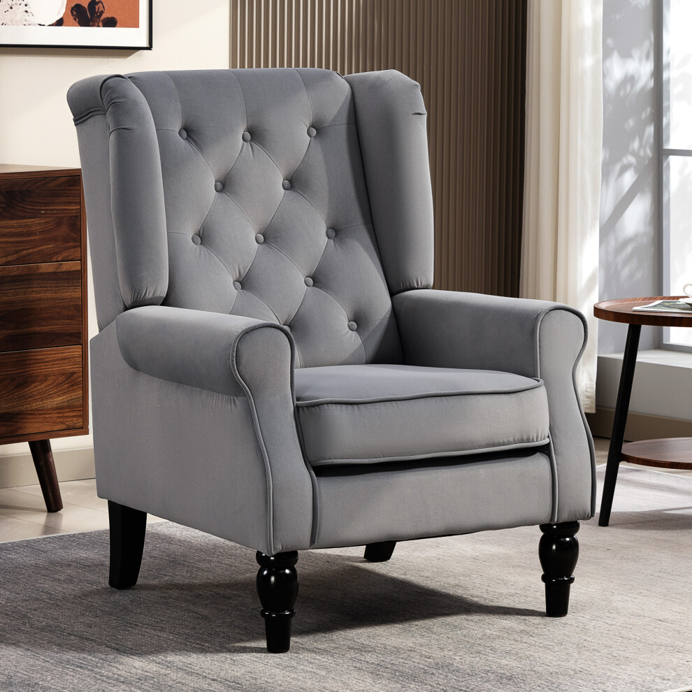 Homcom Accent Armchair Home Furniture Retro Tufted Club Fabric Light Grey