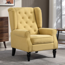 HOMCOM Accent Armchair Home Furniture Retro Tufted Club Wood Fabric, Yellow