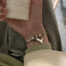 (SL0383, 925 silver) Silver Tone Charm Bracelet, Engraved Smile Disc & Heart Pendant, Thick Chain Fashion Bracelet for Women