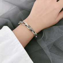 (SL0098, 925 silver) Silver Tone Charm Bracelet, Engraved Smile Disc & Heart Pendant, Thick Chain Fashion Bracelet for Women