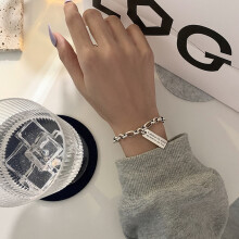 (SL0367, 925 silver) Silver Tone Charm Bracelet, Engraved Smile Disc & Heart Pendant, Thick Chain Fashion Bracelet for Women