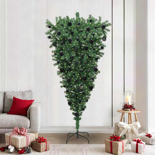VidaXL vidaXL Upside-down Artificial Pre-lit Christmas Tree with Ball Set PVC