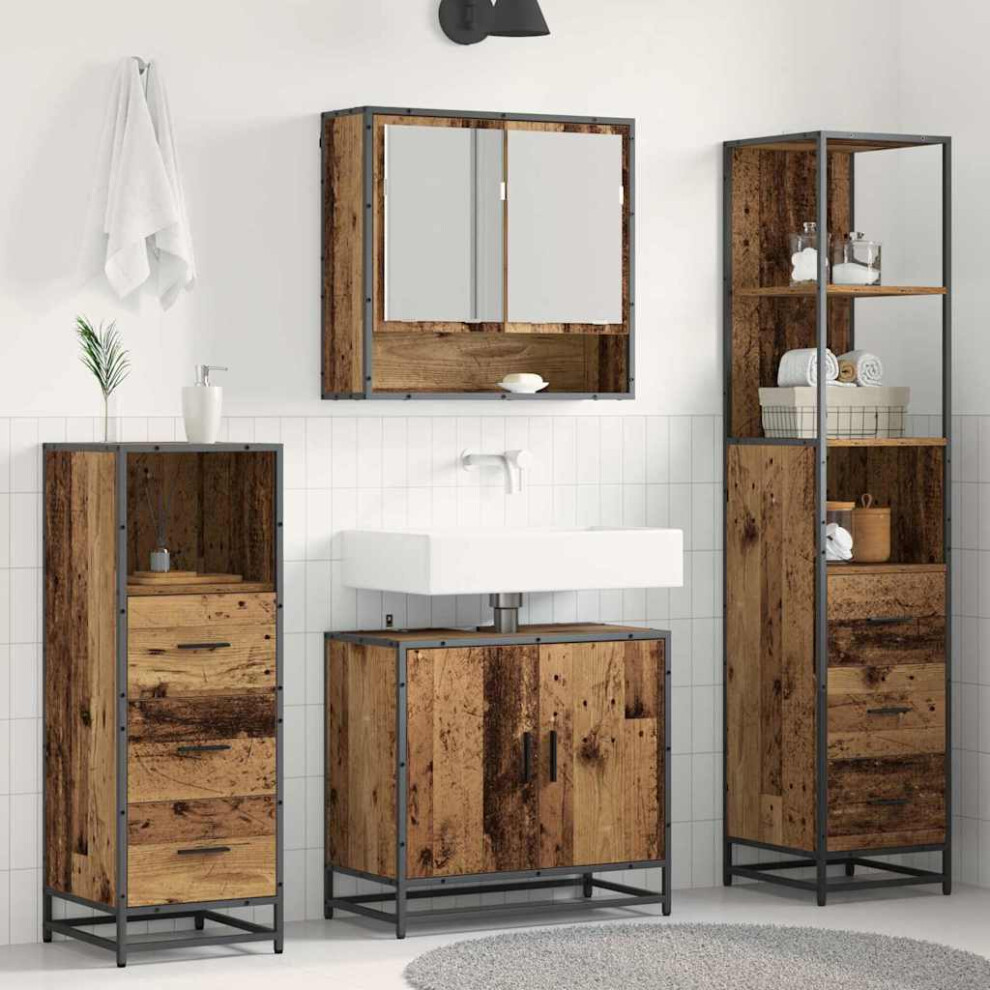 Vidaxl Bathroom Furniture Set With Door 4 Pcs Old Wood Engineered Wood