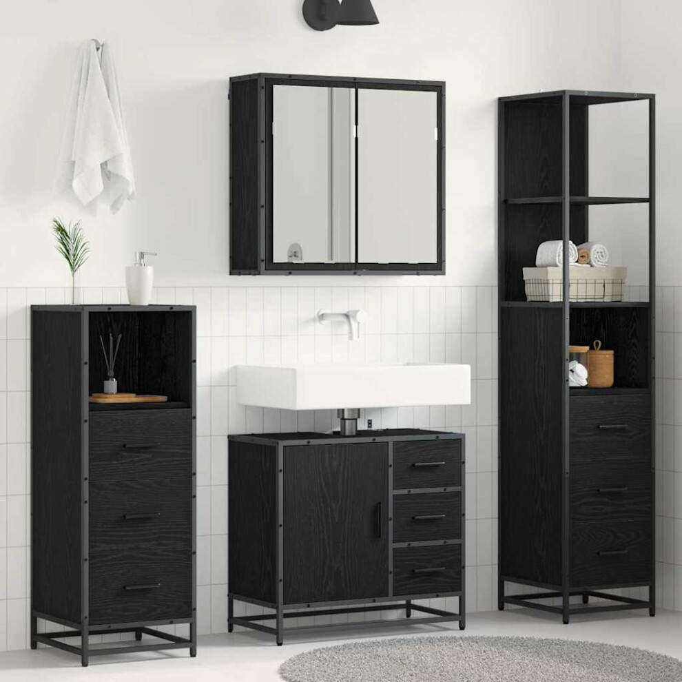 Vidaxl Bathroom Furniture Set 4 Pcs Black Oak Engineered Wood