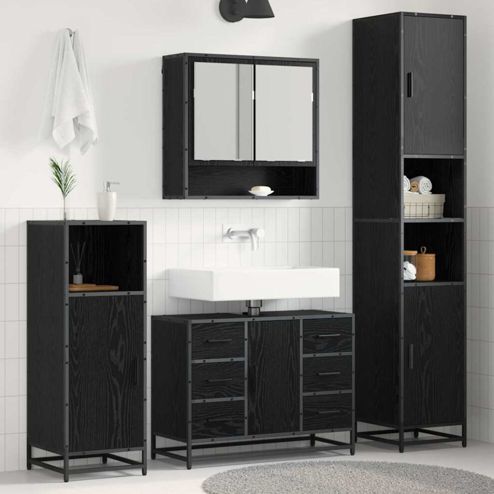 Vidaxl Bathroom Furniture Set 4 Pcs Black Oak Engineered Wood