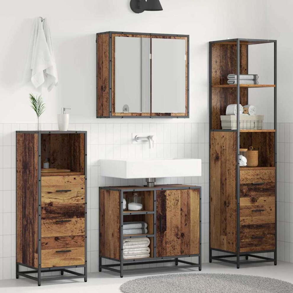 Vidaxl Bathroom Furniture Set With Door 4 Pcs Old Wood Engineered Wood