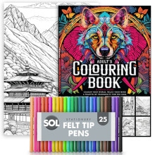 80 Pages Colouring Books for Adults A4 & 25 Felt Tip Pens Set Fine Fibre Markers