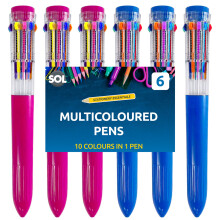6pk 10 in 1 Multicoloured Pens Jumbo Retractable Ballpoint Drawing Writing