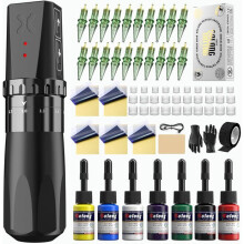 Tattoo Maschine Komplettset – Tattoo Maschine mit LCD-Bildschirm &amp; Magnetbatterie, 20 Nadeln &amp; 7 Farben, Pistole [TT80]