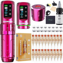 L3 Tattoo Kit Drahtlose Tätowiermaschine, Rotations-Tattoo-Pistole 7 Stroke Länge, 2 Batterien 2000 mAh, RCA-Anschluss, Nadeln
