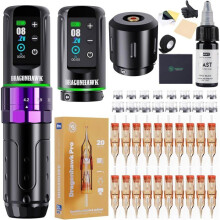 L3 Kit für kabellose Tätowiermaschine, rotative Tattoo-Pistole mit 7 Stroke-Längen, 2 Batterien 2000 mAh, RCA-Anschluss, Nadel[TT14]