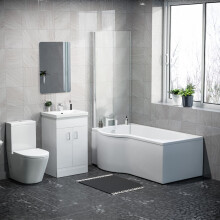 1500mm LH P Shaped Bath, Front Panel, Screen With 500mm Vanity & Toilet