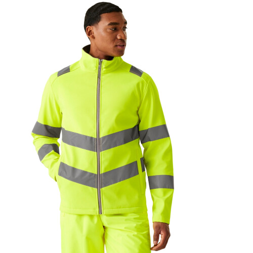 (M, Yellow) Regatta Professional Mens Pro Contract Ablaze Hi-Vis 2 Layer Soft Shell Jacket 2