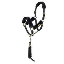 (X Full, Black) ARMA Faux Fur Horse Headcollar and Leadrope