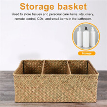 3-Section Wicker Baskets for Shelves, Hand-Woven Seagrass Storage Baskets Toilet Paper Basket Large