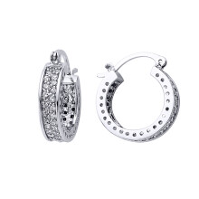 Jewelco London Ladies Sterling Silver Cubic Zirconia Huggie Hoop Earrings 19mm - GVE097
