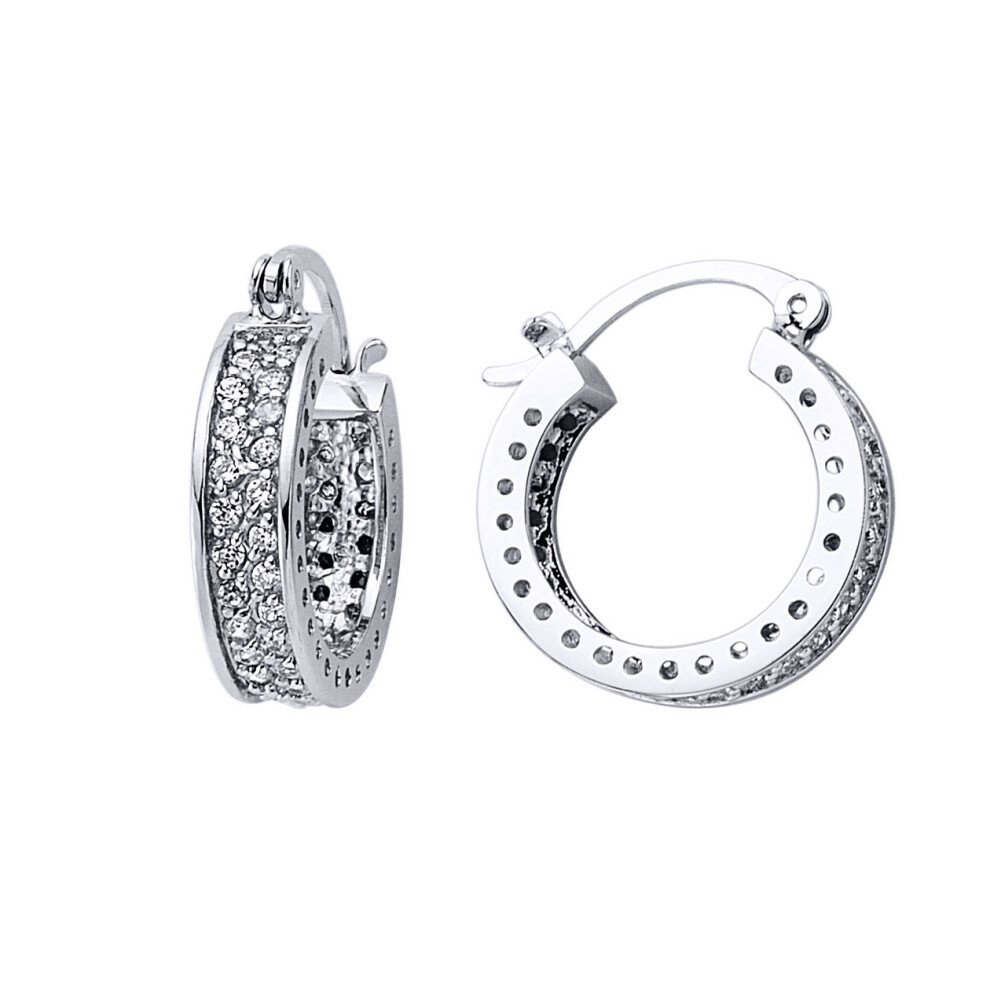 Jewelco London Ladies Sterling Silver Cubic Zirconia Huggie Hoop Earrings 19Mm - Gve097