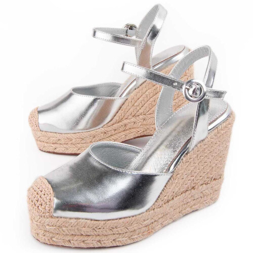 (Argento, 36) Espadrillas Con Zeppa Da Donna Montevita Balenci 102927