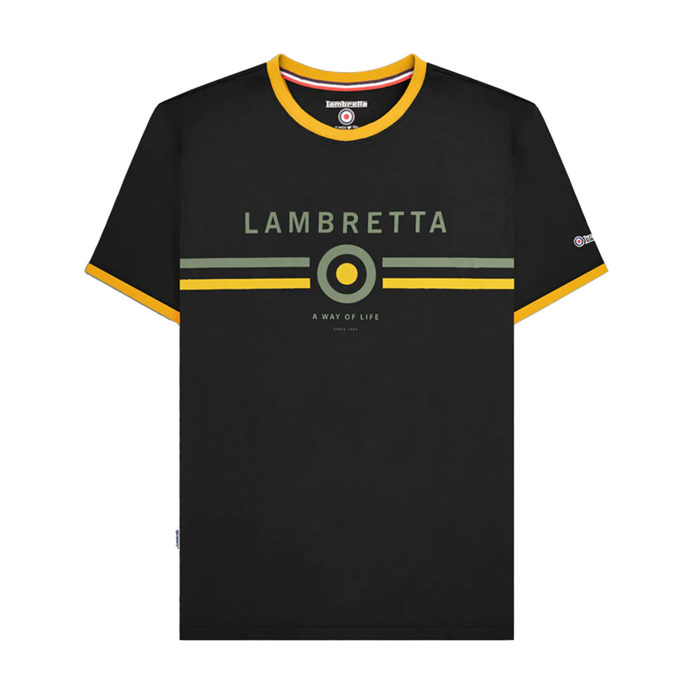 Lambretta (Xxl, Black/Gold) Mens Target Ringer T-Shirt