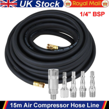 Rubber Air Compressor Hose Line 15m Metre 1/4" BSP 9.5mm Bore Heavy Duty Auto UK