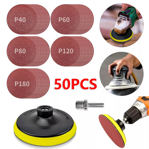 50Pcs Sanding Disc Hook & Loop 125mm Attachment Drill Grinder Backing Pad Kit UK
