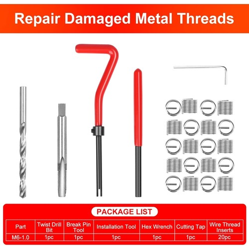 25PCS M6 X 1.0 Thread Repair Tool Kit Helicoil Wire Inserts Set
