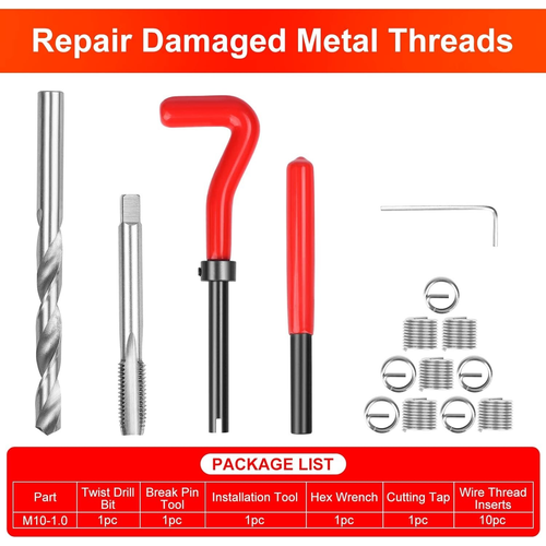 M10 X 1.0mm Helicoil Type Metric Thread Repair Insert Tool Thread Inserts Set