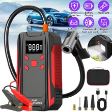 4 in1 Car Jump Starter Auto Battery Booster LED USB Power Bank W/ Air Compressor