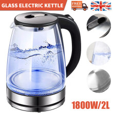 Electric Kettle 2L Fast Boil Quiet Glass Kettle 360 Blue LED Boil-Dry Protection
