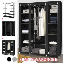 Fabric Canvas Wardrobe Clothes Storage Cupboard Hanging Rail Shelving Practical