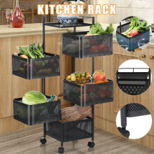 Vegetable Shelf Rack Tier Mobile Kitchen Utility Rotating Storage 6 Cart Trolley