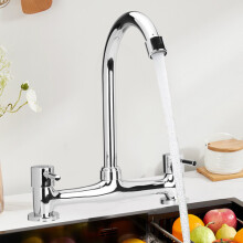 Modern Dual Lever Chrome Kitchen Sink Mixer Taps 2 Hole Deck Mounted Tap Faucet