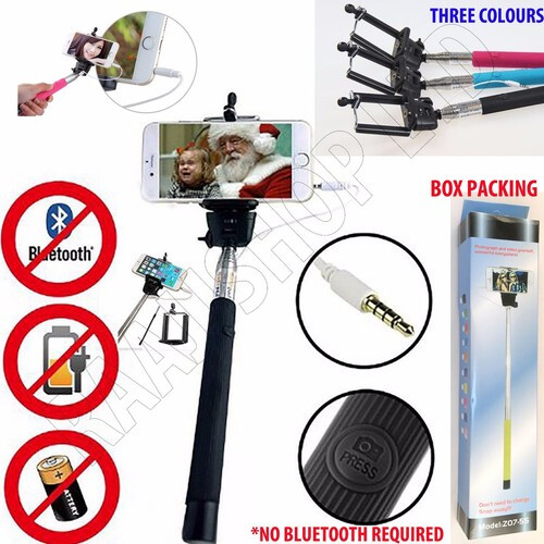 TELESCOPIC SELFIE STICK MONOPOD WIRED REMOTE MOBILE HOLDER FOR IPHONE 5 6 S PLUS