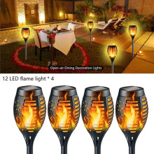 4Pcs Solar Flickering Flame Effect Torch Lights Outdoor Garden LED Stake Lamp UK