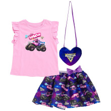 Monster Jam Sparkle Smash Mädchen Tanktop, Satinrock und Tasche 3-teiliges Set Pink/Violett 6
