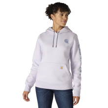 Carhartt Women's Relaxed Fit Midweight Logo Sleeve Graphic Sweatshirt, Mica/Wisteria, Large