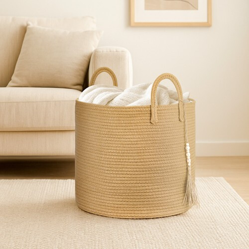 Laundry Basket  Wicker Basket 40*40*35cm Foldable Washing Baskets with Sturdy