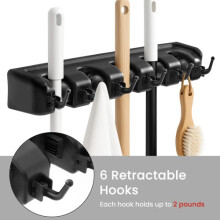 Broom Holder Wall Mounted, Heavy Duty Broom Storage with 5 Slot 6 Hooks