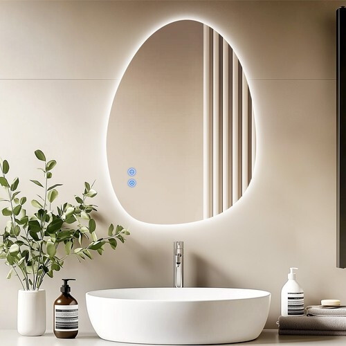 LED Bathroom  Asymmetrical Mirror with Touch Control 3 Color Modes Anti-Fog