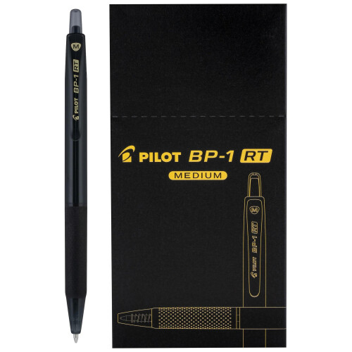 Pilot Pilot BP-1RT Advanced Ink, Retractable Ballpoint Black Ink Pens, Medium Point, Dozen Box, 1mm