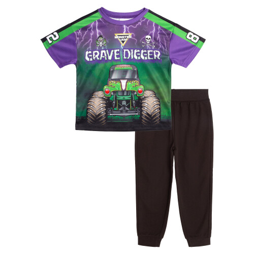 Monster Jam Monster Jam Grave Digger Maglietta e Pantaloni Jogger per Bambini Verde/Viola/Nero 6