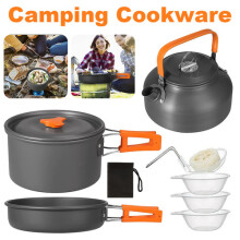 Portable Camping Cookware Outdoor Picnic Hiking Cooking Equipment Pan Kettle Kit