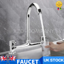 Modern Dual Lever Chrome Kitchen Sink Mixer Taps 2 Hole Deck Mounted Tap Faucet