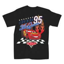 Disney Pixar Cars Maglietta Adulto Lightning McQueen 95 Fiamme (Nero, X-Large)
