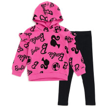 Barbie Flickor Drop Shoulder Fleece Hoodie och Leggings Set Rosa/ Svart 7-8